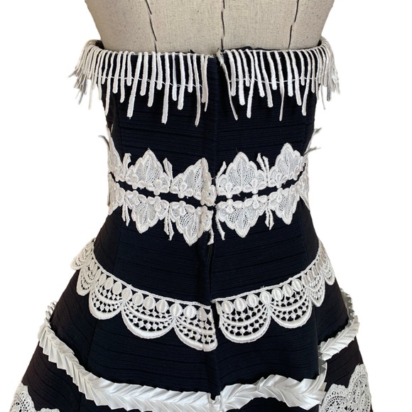 Vintage 80s Strapless Victor Costa Saks Fifth Ave Cocktai Dress Ribbon Eyelet - Picture 8 of 17